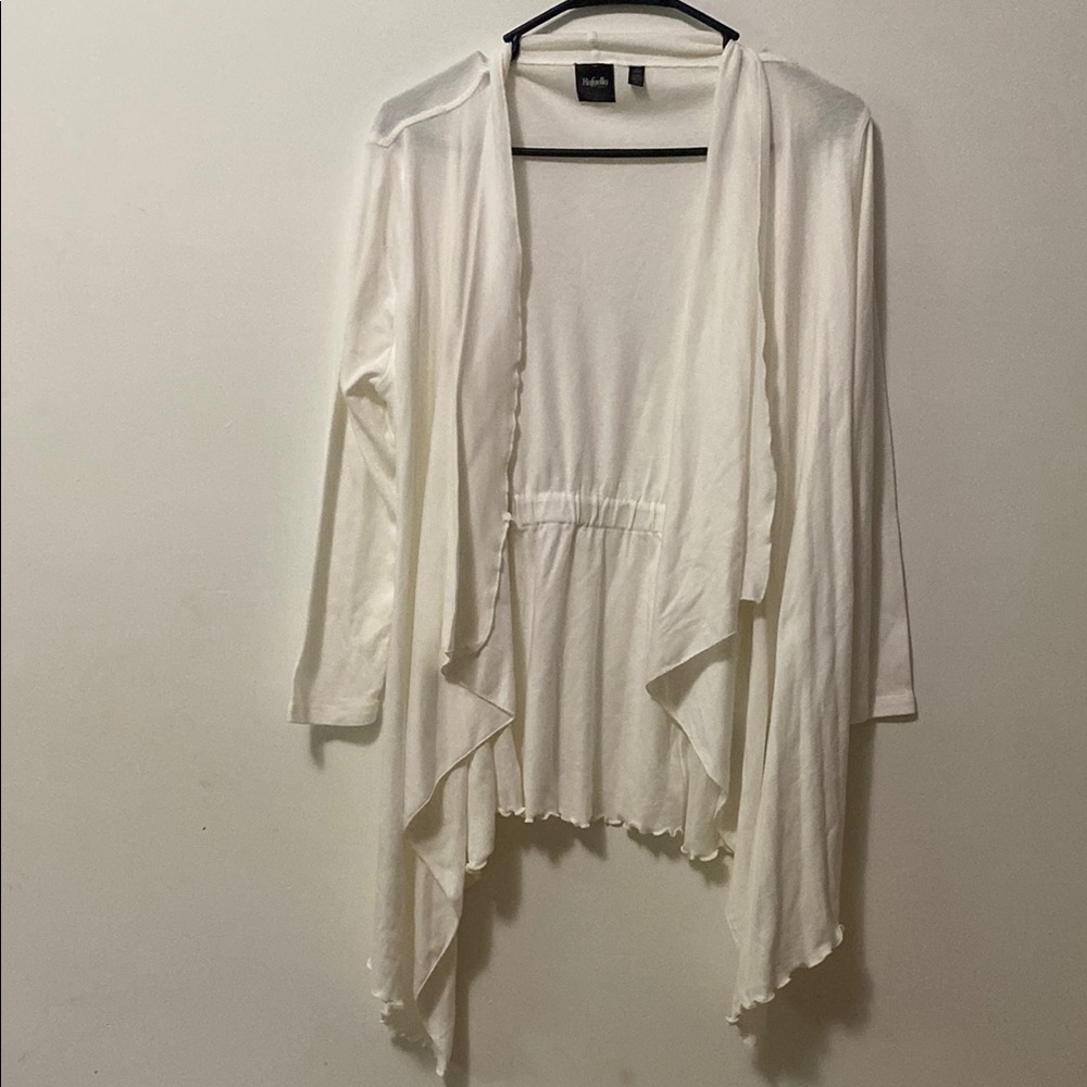Rafaella White Cardigan Sweater with Waterfall Hem